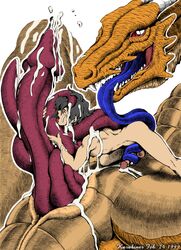 1990s 1999 20th_century blue_tongue bodily_fluids cum dragon duo erection feral genital_fluids heptaphallia hi_res hornyanondragon human human_on_feral humansub interspecies karabiner male male/male mammal monochrome multi_penis nude penis scales scalie size_difference tentacle tentacle_on_male tentacle_penis tongue tonguejob zoophilia