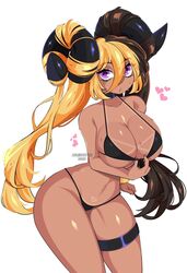 1girls :o aife_(zanamaoria) bangle big_breasts big_horns bikini_tan black_choker black_horns blonde_hair bracelet breasts brown_hair chestnut_mouth choker curled_horns demon_girl demon_horns female female_only hair_on_horn heart horns large_breasts legband long_hair looking_at_viewer multicolored_hair purple_eyes queenashii side-tie_bikini side-tie_panties skimpy solo solo_focus succubus tan_skin tanline tanlines two_tone_hair white_background