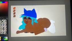 1girls blue_hair breakerfack breakfack brown_body chapeu_(breakfack) fnf friday_night_funkin hat janetva kathy_(breakfack) naked naked_female white_shorts