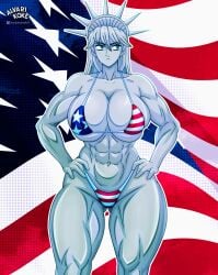 1girls 2020s 2025 2d 2d_(artwork) 4th_of_july abs alvarikokearte american_flag american_flag_bikini big_breasts bikini bikini_bottom bikini_top breasts female female_only fine_art_parody flag_bikini holidays lady_liberty muscular muscular_female png solo statue_of_liberty