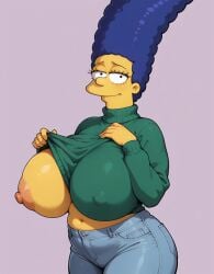 1girls 20th_century_studios ai_generated animated big_nipples blue_hair bouncing_breasts breasts cowboy_shot exposed_breast eyeliner female female_only huge_breasts jeans jiggle jiggling_breasts lifting_own_clothes lifting_shirt looking_at_viewer marge_simpson mature_female milf navel nipple_bulge nipples no_bra no_sound one_breast_out shiny_clothes shiny_hair shiny_skin shirt_lift skindentation smile solo standing sweater tagme teasing the_simpsons turtleneck turtleneck_sweater video yellow_skin