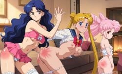 3girls ai_generated chibi_usa sailor_moon spanking usagi_tsukino