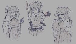 breast_expansion breasts_bigger_than_head brown_hair clothed embarrassed large_breasts nipple_penetration reimu_hakurei shrine_maiden sketch slime slime_inflation x-ray