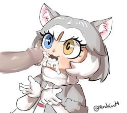 animal_humanoid bodily_fluids bodily_fluids_in_mouth bukkake canid canid_humanoid canine canine_humanoid clothing cum cum_gushing cum_in_mouth cum_inside cum_on_face dog_(mixed_breed)_(kemono_friends) dog_humanoid duo ejaculation excessive_cum fangs female genital_fluids genitals grey_hair hair heterochromia humanoid inner_ear_fluff kemono_friends male mammal mammal_humanoid mondocool4 open_mouth open_smile penis scarf simple_background smile solo_focus straight tuft white_hair