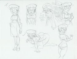 all_fours apron ass bathrobe big_ass bikini cartoon_network commission dark_vigilante dexter's_laboratory dexter's_mom female female_only milf mother roger_bacon sketch white_background