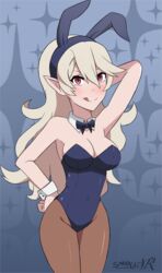 1girls alternate_costume breasts bunny_ears bunny_girl bunnysuit corrin_(fire_emblem) corrin_(fire_emblem)_(female) female female_only fire_emblem fire_emblem_fates hairband medium_hair nintendo pointy_ears red_eyes sarukaiwolf solo solo_female tongue tongue_out white_hair