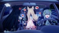 00233_zhao 1boy 3d 3girls anger_vein angry animal_ears ass back back_view black_hair blonde_hair bottomless car car_interior clothing creampie cum cum_in_pussy cum_inside dushevnaya_(girls'_frontline_2) faelynn_(girls'_frontline_2) female fox_ears fox_girl g41_(girls'_frontline) girls'_frontline girls'_frontline_2:_exilium grey_eyes grey_hair horn inside_car koikatsu ksvk_(girls'_frontline) long_hair male motion_lines open_mouth penis phaetusa_(girls'_frontline_2) scene_reference sex shocked shocked_expression spoken_heart surprised surprised_expression upright_straddle vaginal vaginal_penetration vaginal_sex