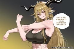 1girl ai_assisted ai_generated arknights black_sports_bra choker degenbrecher_(arknights) english_text fatest_squirrel large_breasts light_smile one_eye_closed open_mouth v-shaped_eyebrows