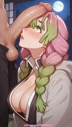 1boy 1girl 2026 ai_generated artist_name boobs breasts bust chest cleavage cock cum demon_slayer dick erection full_moon gradient_hair green_eyes green_hair heart hetero hi_res high_quality highres japanese_clothes kanroji_mitsuri kimetsu_no_yaiba long_hair mole mole_under_eye moon multicolored_hair night night_sky outdoors patreon patreon_username penis pink_hair pinkname sky solo_focus tits uncensored uniform watermark window