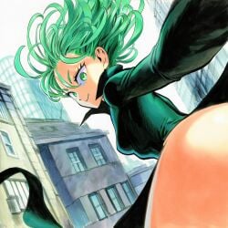 1girls 2d accurate_art_style accurate_body_type ai_generated back_view bare_legs breasts building cel_shading city city_background cityscape closed_mouth clothed clothing collared_dress curly_hair day dutch_angle dynamic_pose eyebrows eyelashes female female_focus female_only flipped_hair floating floating_hair flowing_hair flying foreshortening from_behind from_below green_dress green_eyes green_hair hair_between_eyes high_collar high_resolution high_slit_dress highres light-skinned_female light_skin line_art long_sleeves looking_at_viewer looking_back looking_over_shoulder manga_style murata_yuusuke_(style) narrow_waist no_panties official_style one-punch_man out-of-frame_censoring outdoors over_shoulder perky_breasts petite reaching_towards_viewer shiny_skin short_hair side_slit slender_body slender_waist small_breasts smile solo solo_female solo_focus tatsumaki tight_clothing tight_dress upper_body v-shaped_eyebrows viewed_from_behind wind