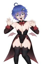 alternate_version_available blue_eyes blue_hair bulge debussy_asmr femboy gartsx glasses revealing_clothes sharp_fingernails thick_thighs tongue_out vampire vampire_femboy