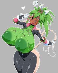 1girls alternate_breast_size anthro areolae big_areola blaster_master blaster_master_zero_2 bodysuit breasts breasts_bigger_than_head busty female female_only flower flower_in_hair flowers flowers_in_hair giant_breasts gigantic_breasts gloves green_body green_skin heart humanoid kanna_(blaster_master) legwear long_tail looking_at_viewer mob_face nipples non-human peace_sign plant_girl plant_hair plant_humanoid plantie potted_plant presenting presenting_ass puffy_nipples round_breasts solo solo_female standing tagme tail thick thick_legs thick_thighs tight_clothing torathi wide_hips