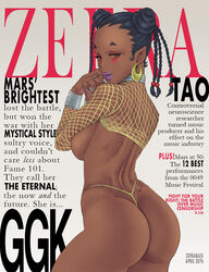 1girls ass back carole_and_tuesday cutesexyrobutts_(style) dark-skinned_female dark_skin english_text female female_only fishnets from_behind ggk magazine magazine_cover solo standing thong zefra_bleu