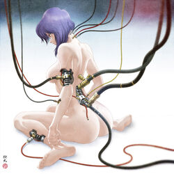 1:1_aspect_ratio 1girls ass breasts cable cyborg female female_only ghost_in_the_shell ghost_in_the_shell_stand_alone_complex kusanagi_motoko sideboob soles solo tatsumaru white_background