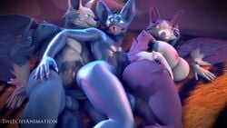 16:9 3d anthro breasts female genitals gin_(twitchyanimation) group hi_res humanoid male nipples nude penis sex straight twitchyanimation widescreen