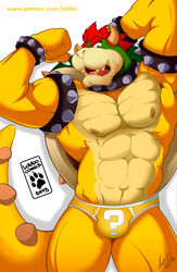 1boy abs anthro bara big_biceps bowser briefs briefs_only bulge clothing drangator flexing flexing_arms flexing_bicep flexing_biceps flexing_muscles hi_res horns koopa male male_only mario_(series) muscular muscular_anthro muscular_male muscular_thighs nintendo nipples pecs pectorals pose posing red_hair scalie solo solo_focus solo_male tail thick_eyebrows underwear underwear_only video_games yellow_body yellow_briefs yellow_male_underwear yellow_skin yellow_tail yellow_underwear