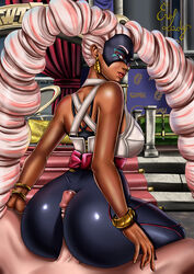 1boy 1girls arms_(game) ass ass_focus assjob big_ass big_butt big_penis black_skin blue_eyes butt_focus buttjob clothed clothed_female clothed_female_nude_male clothed_sex covered_buttjob dark-skinned_female dark_skin erolady female female_focus gold_jewelry hand_on_leg huge_ass huge_butt huge_cock interracial lips lipstick looking_back mask masked medium_breasts nintendo open_legs pink_hair pov pov_eye_contact sitting sitting_on_balls sitting_on_lap sitting_on_penis sitting_on_person tight_clothes tight_clothing tight_fit twintails twintelle unseen_male_face white_hair white_shirt yoga_pants