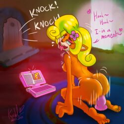 1:1 activision ahe_gao anthro ass bandicoot blonde_hair bodily_fluids bouncing_ass breasts camera coco_bandicoot computer crash_(series) cross-eyed dialogue dildo dildo_sitting drooling electronics feet female flower fucked_silly fur genitals green_eyes hair kaibl_(artist) laptop long_hair looking_pleasured mammal marsupial masturbation motion_blur motion_lines nipples nude open_mouth orgasm penetration pussy recording saliva sex_toy smile solo text toes tongue tongue_out video_games webcam
