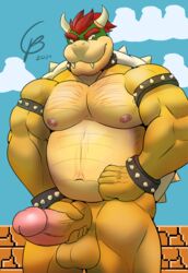 absurd_res anthro balls body_hair bowser chest_hair facial_hair genitals gosui hi_res koopa male male_only mario_(series) muscular muscular_anthro muscular_male nintendo nude penis scalie solo super_mario_bros. super_mario_bros._(nes) vein veiny_penis video_games