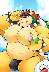 anthro boo_(mario) bowser bulge clothing duo eyewear hi_res koopa male male_only mario_(series) musclegut muscular muscular_male nintendo scalie schwarzfox sunglasses thong underwear video_games