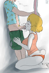 blowjob carrot carrot_(one_piece) dialogue faceless_male fellatio female male mrguy820 one_piece panties straight underwear vinsmoke_sanji