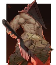 bara blood gay gomtang helmet male male_only muscular muscular_male pyramid_head silent_hill silent_hill_(film) silent_hill_homecoming solo topless topless_male torn_clothes veiny_muscles weapon