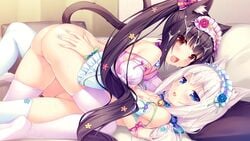 10s 2girls :d aftersex all_fours animal_ears animated areolae ass ass_grab back bangs bare_shoulders bed bell black_hair blue_eyes blunt_bangs blush bottomless bow breasts breasts_out cat_ears cat_humanoid cat_tail chocola_(sayori) choker cum cum_in_pussy cum_on_body cum_on_hair cum_on_lower_body detached_sleeves facial feet flower frills from_side game_cg hair_bow hair_flower hair_ornament hairband hug indoors legs lolita_fashion lolita_hairband long_hair looking_at_viewer low_twintails lying multiple_girls nail_polish nekopara neptor_kriegor nipples no_shoes on_back on_bed open_mouth orange_eyes pillow puffy_sleeves purple_legwear ribbon rose sayori skindentation small_breasts smile spread_legs strap_slip sweat tagme tail thighs third-party_edit twintails vanilla_(sayori) very_long_hair video white_hair white_legwear wrist_ribbon yuri
