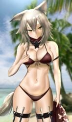 animal_ears animal_tail arknights big_breasts bikini grey_hair projekt_red_(arknights) tail wolf_ears wolf_tail yellow_eyes