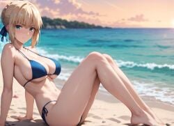 1girls 2d ai_generated artoria_pendragon athletic athletic_female beach big_ass big_breasts bikini bikini_bottom bikini_top blonde_hair breasts bun chest curvy curvy_figure cute cute_face detailed eyelashes eyeshadow fate/grand_order fate/stay_night fate/zero fate_(series) female female_only fit fit_female focus high_quality large_breasts legs light-skinned_female light_skin lips lipstic looking_at_viewer makeup mascara nero100 outdoors outside pale-skinned_female pale_skin perky_breasts posing saber seductive seductive_look sitting skinny skinny_girl stable_diffusion tagme thighs thin_female thin_waist