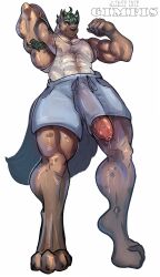 absurd_res anthro balls big_breasts bodily_fluids breasts canid canine clothed clothing digital_media_(artwork) erection fur genitals gimpis hair hi_res male mammal muscular musk nipples nude penis simple_background smile solo sweat tail wet wet_clothing