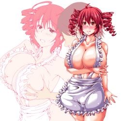 1female 1male big_breasts drill_hair kasane_teto red_cheeks red_eyes red_hair utau