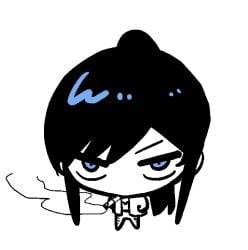 1girl 1girls belt black_hair blue_eyes bugs_bug_me chibi cigar cigarette cigarette_in_mouth cigarette_smoke class_of_'09 cute dark_hair female female_focus female_only hoodie long_hair meme nicole_(class_of_'09) pants ponytail ripped_pants shirt