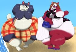 alythewolfcat animal_crossing anthro areola_outline beach big_breasts big_bulge big_moobs bikini breasts bulge clothing detailed_bulge domestic_cat duo felid feline felis female genital_outline hi_res hip_bump huge_bulge huge_hips hyper hyper_bulge hyper_hips makeup male mammal moobs morbidly_obese nintendo nipples obese olivia_(animal_crossing) overweight overweight_female overweight_male penis_outline punchy_(animal_crossing) purse romantic romantic_couple swimming_trunks swimwear two-piece_swimsuit wide_hips