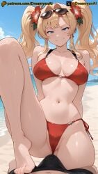 1girls 2025 4k ai ai_assisted ai_generated anime anime_style artist_name barefoot beach big_breasts bikini bikini_bottom bikini_top blonde_female blonde_hair blue_eyes breasts dreamyan_ai feet female hi_res high_quality high_resolution highres patreon red_bikini smile smiling smug thick_ass thick_thighs thighs twintails uncensored white_body white_fur zeta_(granblue_fantasy)