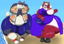 alythewolfcat animal_crossing anthro beach belly big_belly big_breasts big_bulge big_moobs bottomwear breasts bulge clothing detailed_bulge domestic_cat dress dress_shirt duo felid feline felis female genital_outline hi_res hip_bump huge_belly huge_bulge huge_hips hyper hyper_bulge hyper_hips makeup male mammal moobs morbidly_obese nintendo obese olivia_(animal_crossing) overweight overweight_female overweight_male penis_outline punchy_(animal_crossing) purse restraints romantic romantic_couple shirt shorts topwear wide_hips wristband