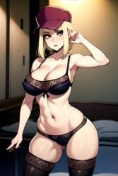 ai_generated breasts coco_(code_vein) code_vein curvy_figure female female_only hat large_breasts lingerie pale-skinned_female red_eyes thighs voluptuous_female