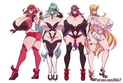 4girls alternate_ass_size alternate_body_type alternate_breast_size ass big_ass big_eyes bimbo blonde_hair blue_hair breasts breasts_bigger_than_head cleavage color hips hourglass_figure hyper hyper_breasts long_hair looking_at_viewer multiple_females multiple_girls mythra_(xenoblade) n647 nintendo nipples_visible_through_clothing pneuma_(xenoblade) poppi_(xenoblade) poppi_qtpi_(xenoblade) purple_hair pyra_(xenoblade) red_hair revealing_clothes slim_waist smile smiling teal_hair thick_thighs thighhighs thin_waist top_heavy very_long_hair voluptuous wasp_waist white_background wide_hips xenoblade_(series) xenoblade_chronicles_2