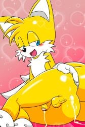 1boy after_sex anal anus ass big_ass big_butt blue_eyes blush boy butt_focus cum cum_in_ass cum_on_ass cumming cytails femboy femboy_only looking_at_viewer male male_only miles_prower miles_tails_prower penis pink_background self_upload sex smile tail tails tails_the_fox two_tails yellow_body yellow_tail