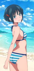 bikini botan_nagatsuki cleavage looking_back medium_breasts short_hair sideboob string_bikini