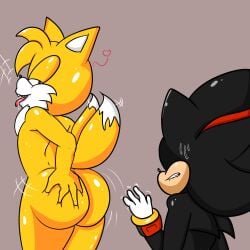 1:1 anthro aroused ass big_butt butt_grab canid canine duo eulipotyphlan femboy fox hand_on_butt hedgehog hi_res male male/male mammal multi_tail sega shadow_the_hedgehog sonic_(series) sonic_the_hedgehog_(series) soulyagami64 tail tails tails_the_fox temptation