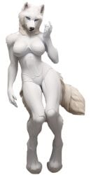 anthro blue_eyes female full_body fursuit werewolf white_body white_fur wolf wolf_girl wolfgirl