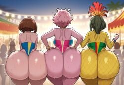 3girls ai_assisted ai_generated big_ass big_breasts carnival civitai huge_ass kalagod mina_ashido my_hero_academia ochako_uraraka tagme thick_thighs tsuyu_asui wide_hips