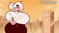 animated bbw brown_nipples building_destruction female huge_breasts laser original_character pierced_nipples pointy_ears ponytail shirt skirt thaddeusmcboosh topless_female torn_clothes torn_clothing white_hair