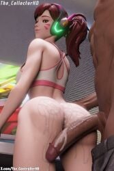 after_sex ass balls big_ass big_penis bottomless bottomless_female cum cum_drip cum_dripping cum_dripping_from_penis cum_in_ass cum_on_penis d.va dark-skinned_male dark_skin excessive_cum facepaint interracial leaning_against_counter looking_back looking_back_at_penis nude nude_male overwatch overwatch_2 pants pants_down partially_clothed partially_clothed_female penis shiny shiny_skin smile smiling the_collectorhd