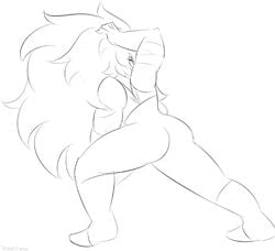 2d animated ass female hair_lift jasper_(steven_universe) looking_at_viewer looking_back monochrome muscular_female shaking_butt solo steven_universe tagme twerking