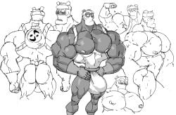 abs absurd_res accessory ankama anthro ass bag bear belt biceps big_bulge big_muscles biped blush bodily_fluids bondage bound bulge clothed clothing detailed_bulge digital_media_(artwork) dofus dofus:_kerub's_bazaar eyebrows flexing flexing_bicep flexing_muscles frown fur giant_panda gloves handwear headband headgear hi_res huge_bulge huge_muscles hyper hyper_bulge hyper_muscles male male_anthro male_only mammal monochrome multiple_poses muscular muscular_anthro muscular_male nipples only_male pandawa pecs pose remert restraints rope rope_belt rope_bondage rope_harness short_ears simple_background solo sweat thick_eyebrows topless topless_anthro topless_male underwear