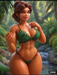 ai_generated big_breasts cute cute_face jungle jungle_girl n_1611 river skin_pattern tanned_skin thick_thighs tribal_clothing tribal_markings tribe young_female