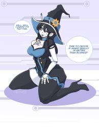 android beepo_(chunkymoon) black_hair blue_body blue_eyes halloween machine magic robot robot_girl witch_costume witch_hat