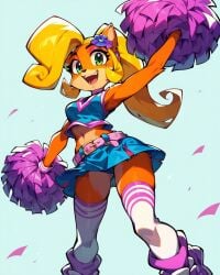 1girls abstract_background ai_art ai_generated anthro bandicoot blonde_hair cheerleader cheerleader_outfit cheerleader_uniform coco_bandicoot crash_(series) furry midriff pom_poms saucy_trove solo stable_diffusion tagme