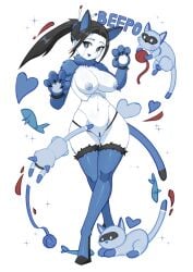 android beepo_(chunkymoon) black_hair blue_body blue_eyes cat_ears cat_tail machine robot robot_girl